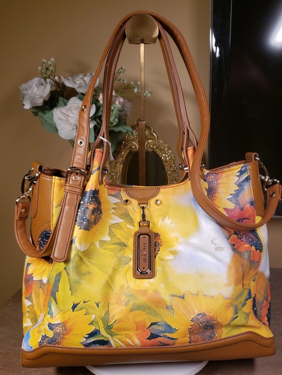 Sharif Handbags - Sharif Sunflower Print Canvas & Leather Crossbody Tote (Retail $260)